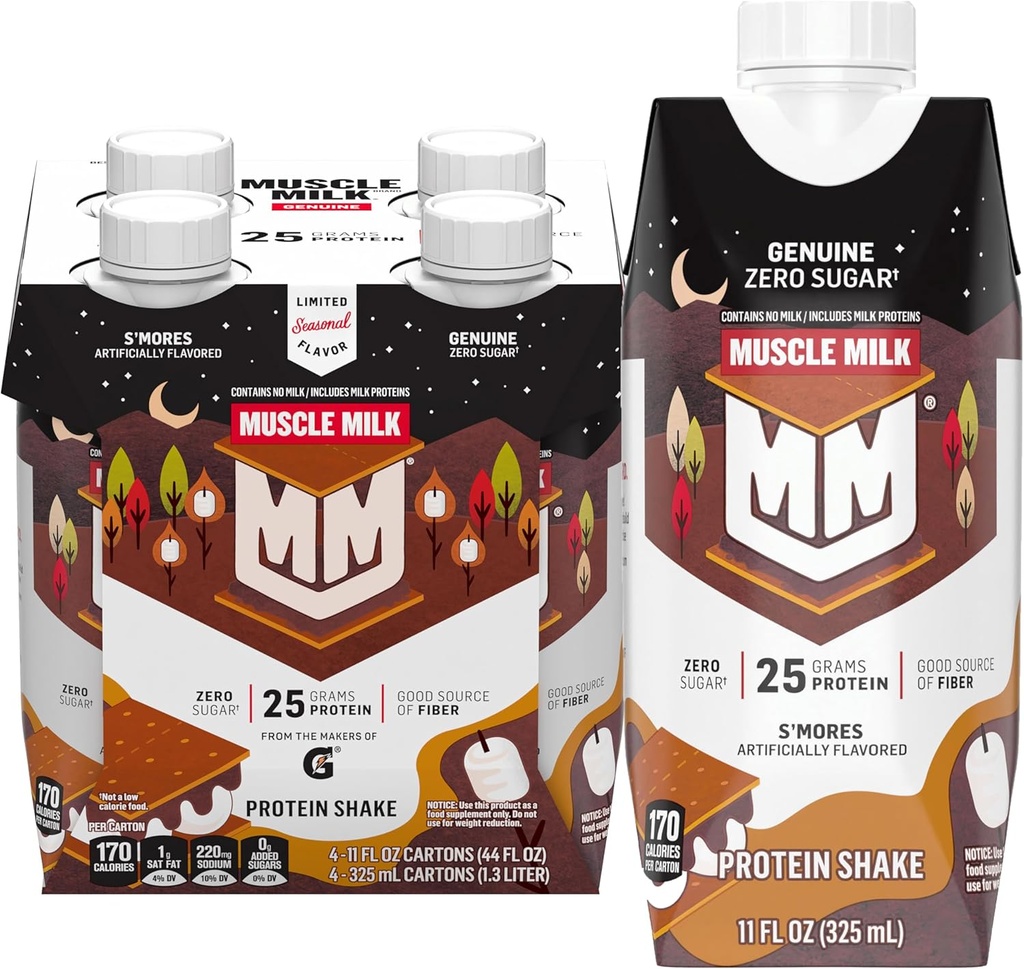 Muscle Milk Genetic Proteine Shake,S'mores, 25g Proteine, 11 Fl Oz (Pachet de 4)
