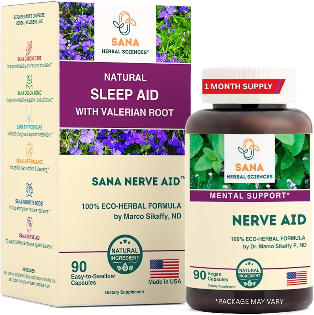 valeriană Root Natural Sleep Aid Formula pentru adulți cu Skullcap organic, Lobelia & More - 90 Capsule - de Dr. Marco Sikaffy 