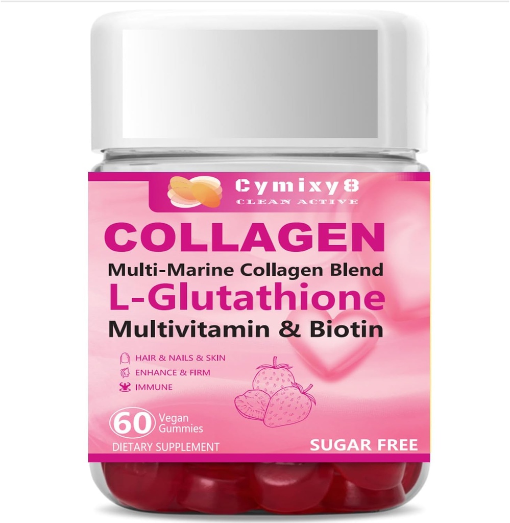Glutatione Biotin Colagen Glow Gummies, Extra-Forngth L-Glutathione & Colageno Hidrolizado pentru femei & 10000mcg Biotin & Multivitamine pentru femei pentru unghiile pielii