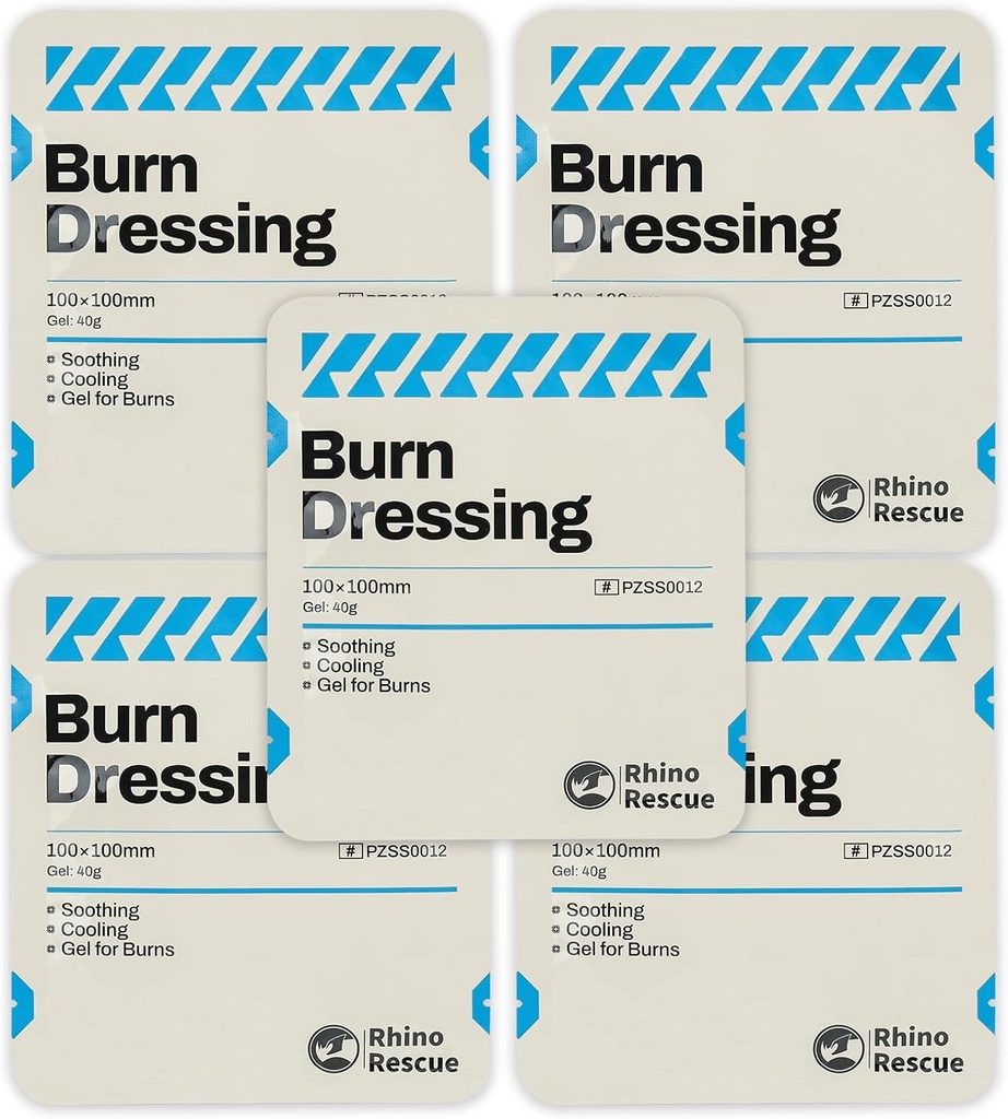 Rhino Rescue 5 Pack 4" X 4" Burn Dressing, Burn Gel Cooling Soothing Cream Relief Burn Prim Ajutor consumabile (5)