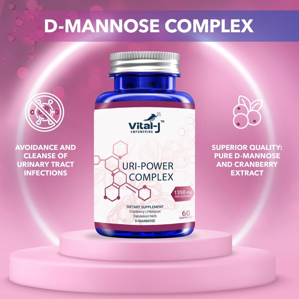 4-IN-1 URI POWER COMPLEX 1350mg - 60 zile - D Manose, Cranberry, Hibiscus, și Dandelion Herb - Curățați în mod natural vezica urinară și Tractul 