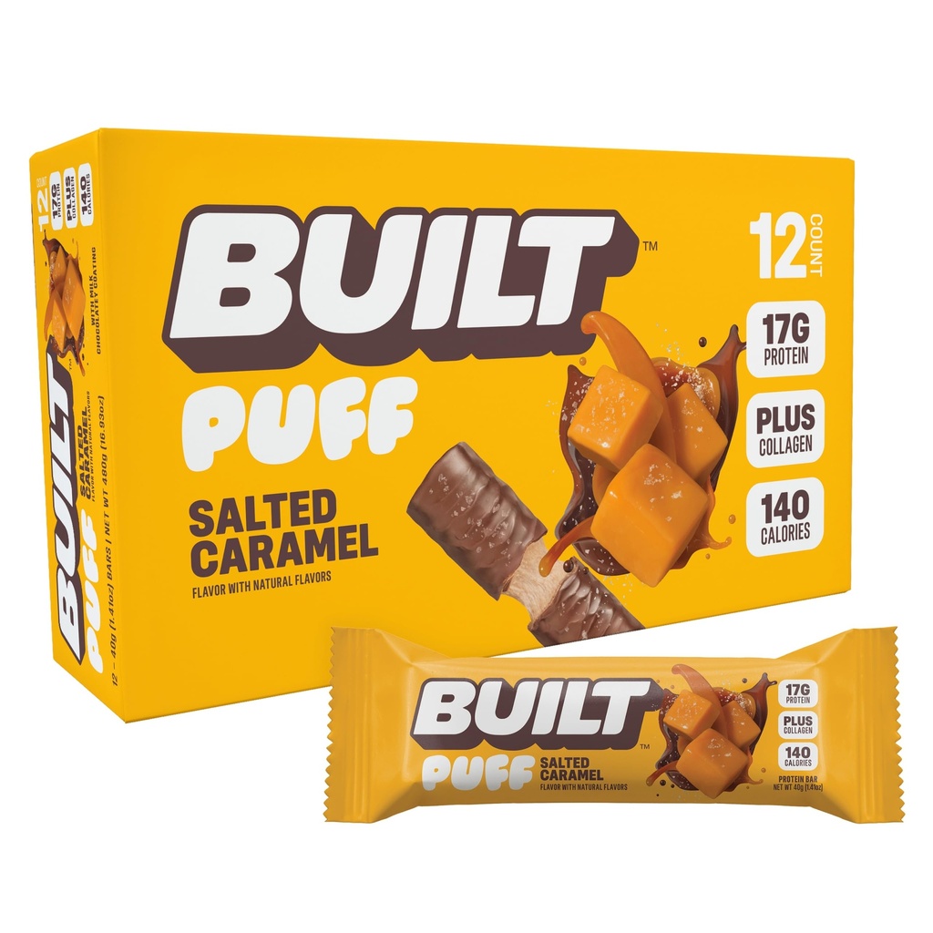Bar construit, Puff Proteine Baruri, Sare de Caramel Puff, 17g Proteine Snacks, On-The-Go Bars, Doar 140 Calorii, 6g Zahăr, Colagen, Gluten gratuit, 12 Conte