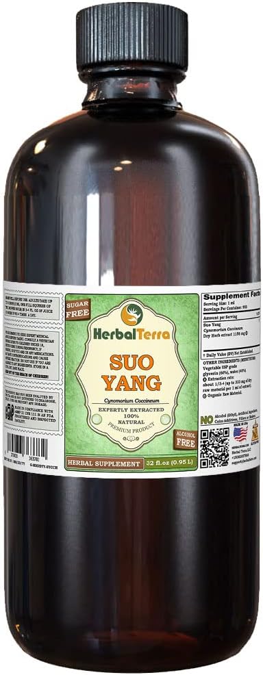 SUO Yang (Cynomorium coccineum) Glicerit, Extract lichid fără alcool din plante uscate (Brand Name: HerbalTerra, Proudly Made in USA) 32 fl.oz (0,95 l)
