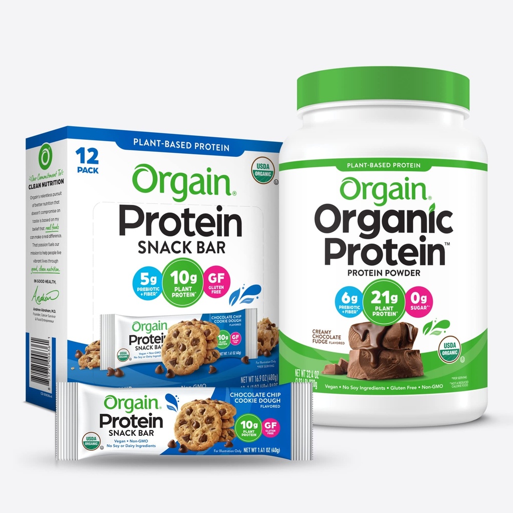Orgain Organic Vegan Praf de proteine și proteine Baruri Bundle (2,03lb + 12 Conte)