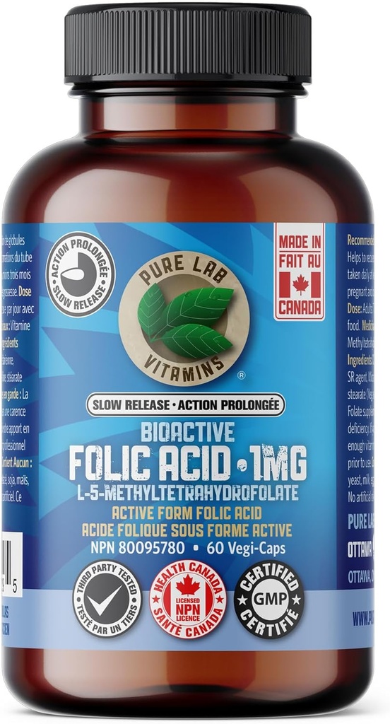 Pure Labs Vitamine Bioactive Acid folic 1mg Slow Release, 55 GR