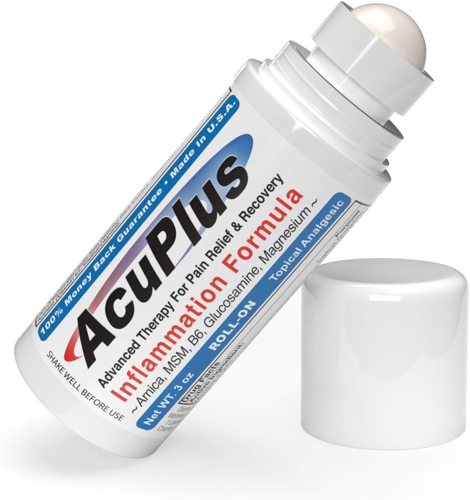 AcuPlus - Pain Relief Roll On - Topical Anti Flammatory to Soothe Muschii si articulatii - Artrita Durere Reliever, Bursita, Tenditis Cream - TSA Compliant, Conventiv Roll On - 3 fl. oz. (Pachetul de 1)