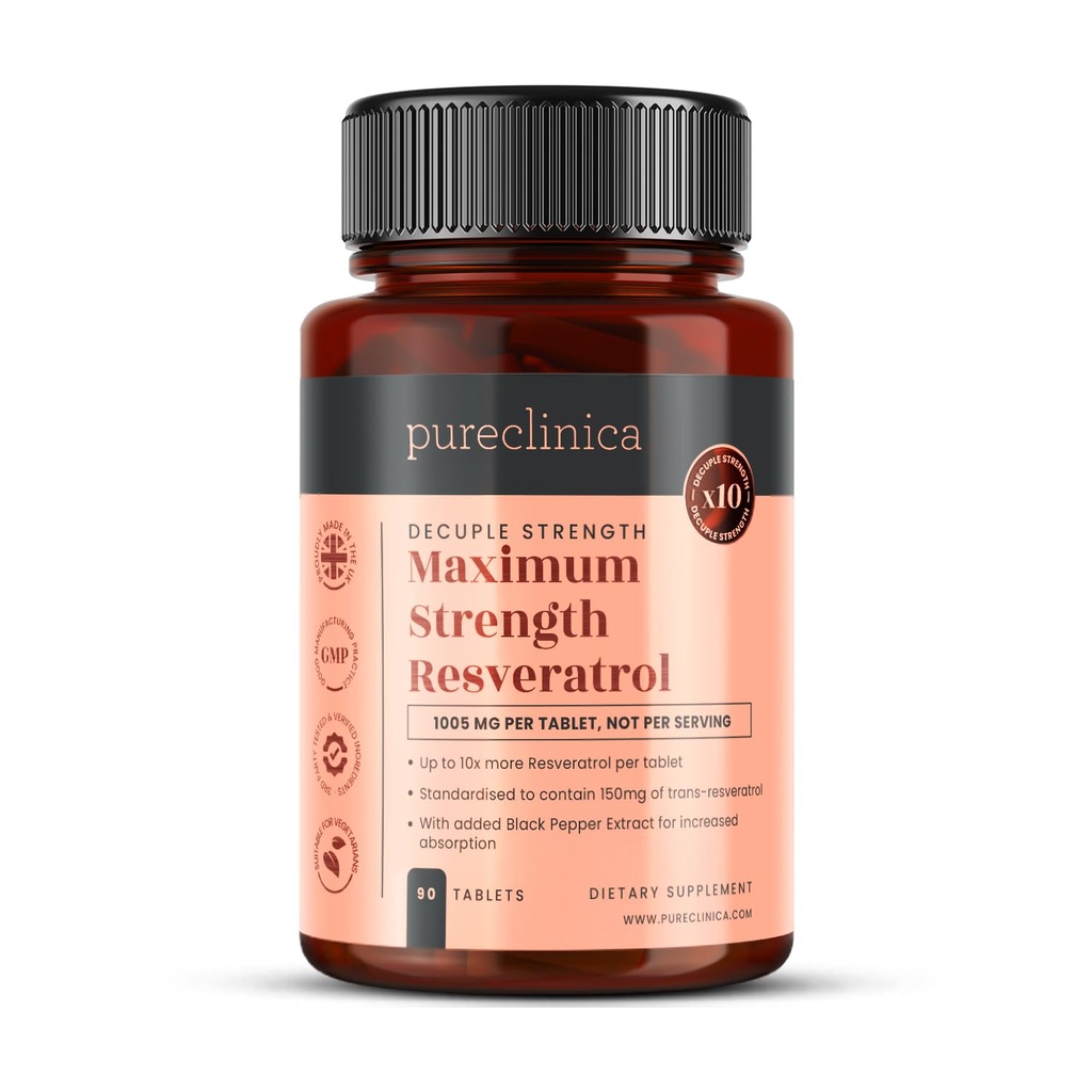pureclinica 1000 mg Resveratrol x 90 comprimate (3 luni de aprovizionare). 10 x Rezistenta cu extract de piper negru pentru absorbtie mai rapida