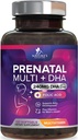 Vitamine prenatale cu acid folic & DHA, suport pentru dezvoltarea creierului fetal cu Folate & Omega 3, Multivitamine prenatale pentru femei, Vitamina A, C, D, B6, B12 & Fier, Suplimentul pentru sarcină - 120 Softgels