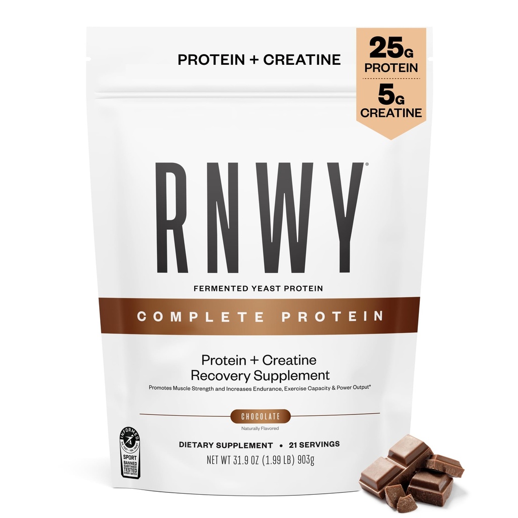 RNWY Proteină completă, 25g Proteină de Drojdie + 5g Creatină Monohidrat, Vegan, Dairy-Free, Sport Informat Certificat, Recuperare post-Lucrare pentru sportivi rezistenta, Ciocolata, 21 Serviri