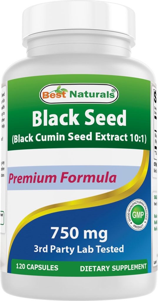 Cele mai bune naturale semințe negre (Extract de semințe de chimen negru 10:1) 750 mg per servire- 120 capsule