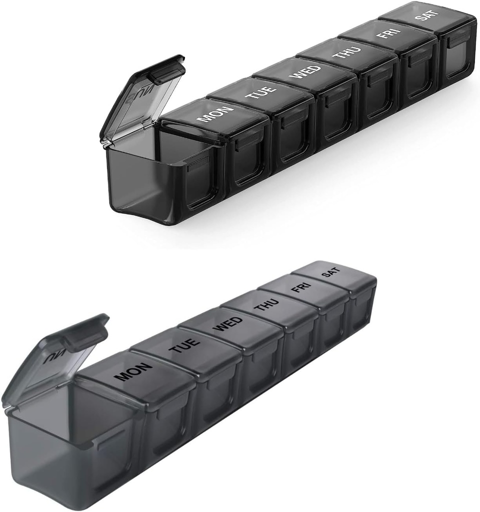 2 Pack Extra Large Pill Organizator, Sukuos Weekly Pill Case cu clar Lid, Artrită Medicină prietenoasă Organizator pentru pastile/Vitamin/Fish Oil/Supplements, BPA gratuit, Ușor de curățat