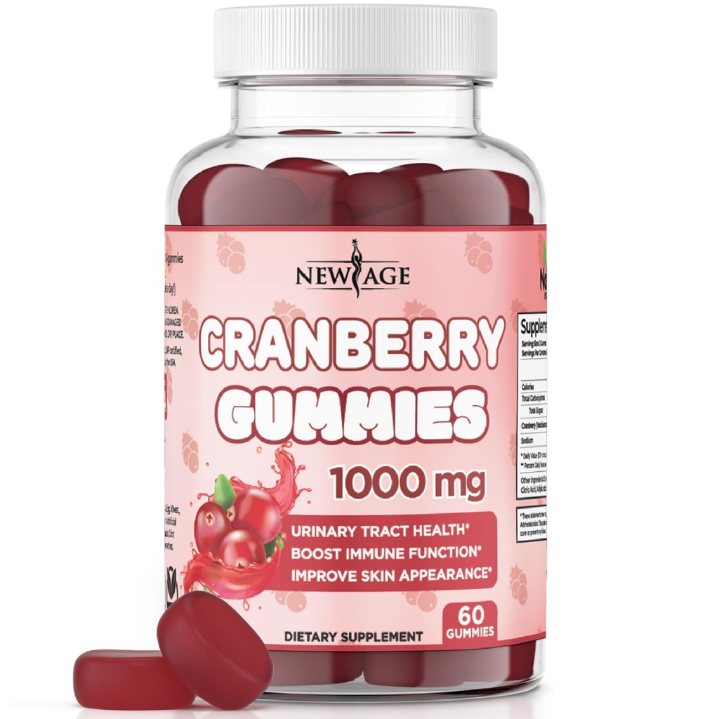 NOU AGE Gummies Cranberry tract urinar sanatate Gumies 1000mg - Suporturi Bladder, Rinichi, UTI - Vegetarian (Cranberry 60 Gummies)