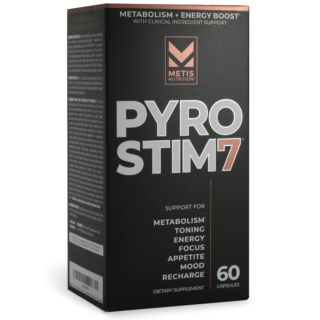Pyro Stim 7 Metabolism Booster de sprijin pierdere de grăsime de energie Boost - o dată-A-Ziua termogenic cu Teacre pentru Focus, Appetit Control, Toning musculare, și controlul stării de spirit (60 capsule)