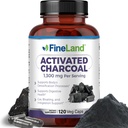 FineLand activat Charcoal 1300mg - avansat Digestive Detox Cleanse, ajută cu gaz și balonare, Circulație și suport Colesteroal - Made in USA, 120 Vegan pastile