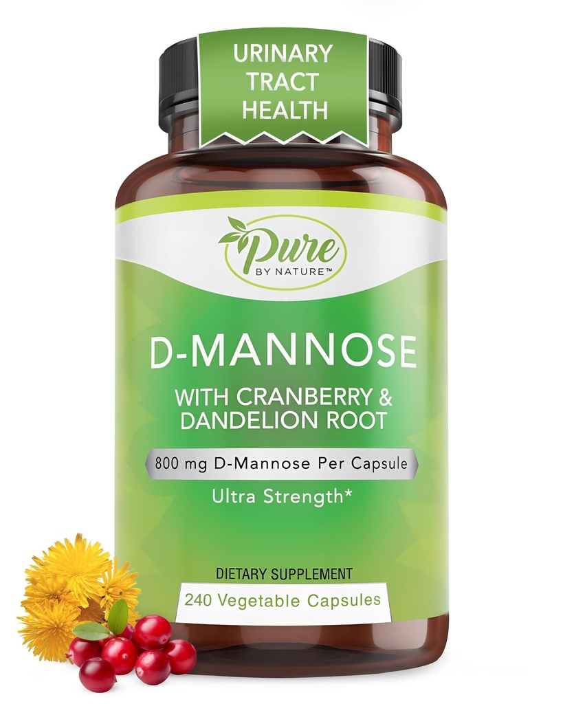 Pure Prin natura 600 mg D- Manose Vegan capsule cu extract de cranberry & Dandelion, Suport pentru sănătate Tract urinar, Flush Impurity, Detox Body, 240 Conte