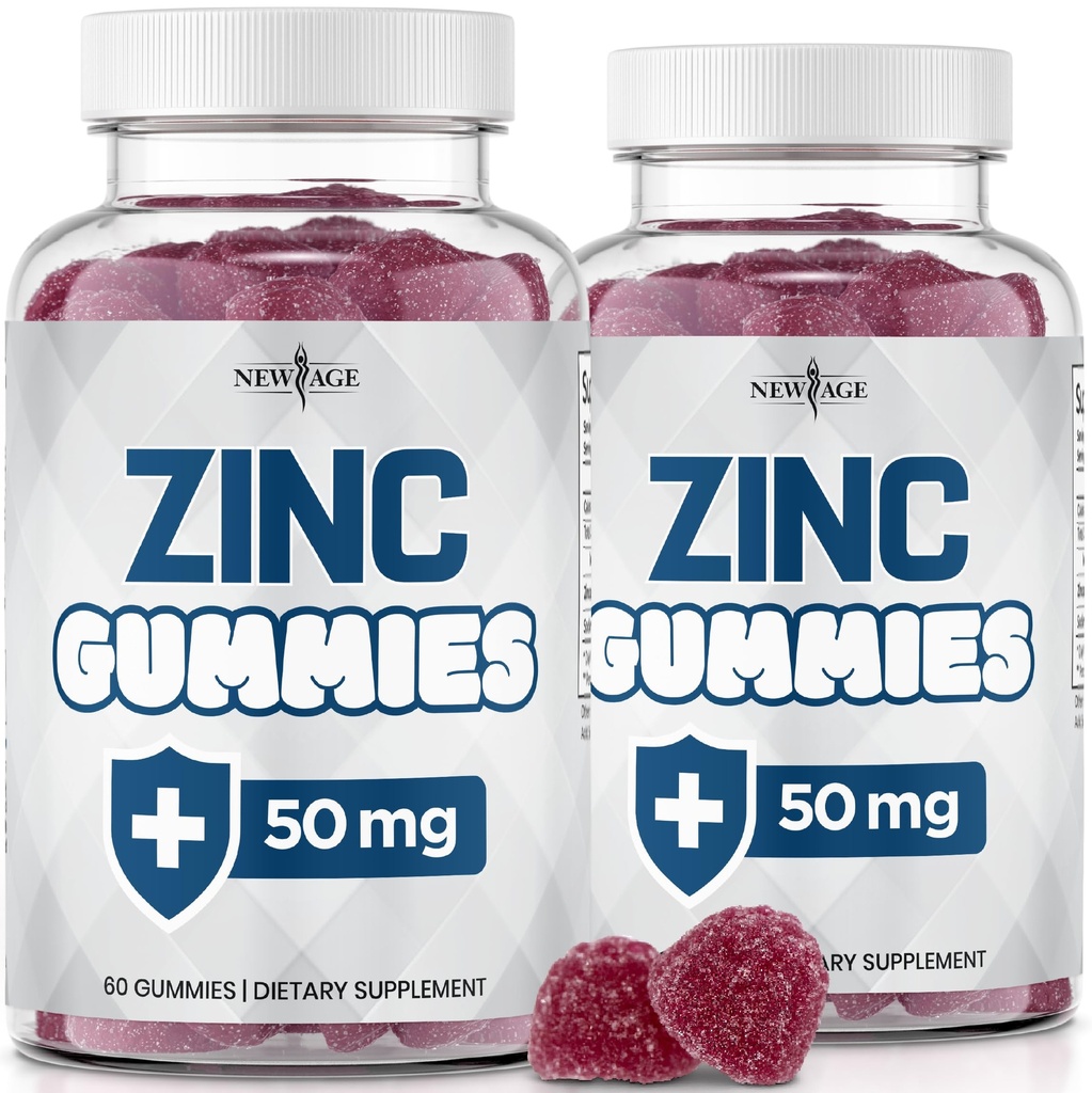 NOU AGE Gumies de zinc - 2 Pack - 50 mg supliment de zinc booster imunitar ridicat, apărare imună, puternic antioxidant natural, non-GMO - de New Age, 120 Conte