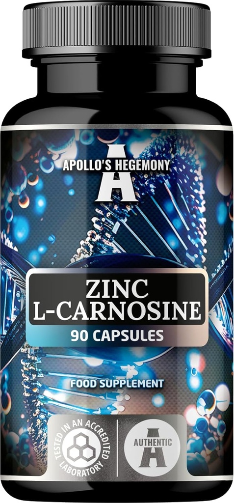 Zinc L-Carnosine 37,5 mg per capsulă, 90 capsule Vegan, 3 luni de aprovizionare, Zinc Supliment și Amino Acid Beta-Alanină, de Hegemonia lui Apollo.
