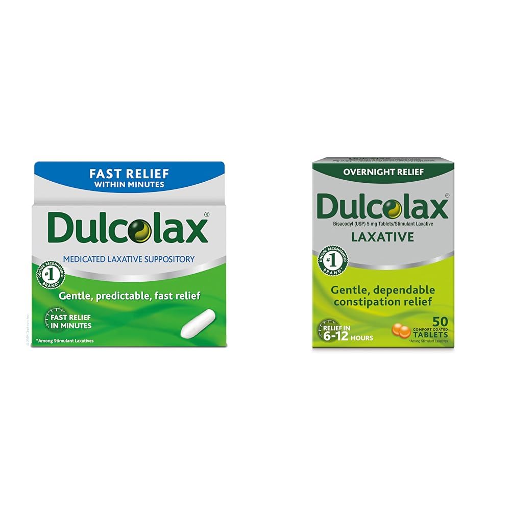 Dulcolax Laxative rapid de ajutor Laxative medicamentate Ajutor rapid, Rectal Folosire Numai, Bisacodyl, 10 mg & Overnight Relief Laxative pentru Relief de constipaţie blândă, Bisacodyl 5 mg comprimate, 50 Conte