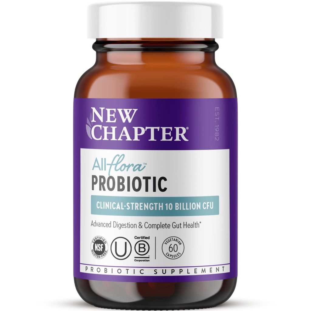 Noul capitol Probiotic All-Flora - 60 ct (2 lună de aprovizionare) pentru Digestia avansată și sănătatea completă cu prebiotice + postbiotice, Stranduri studiate clinic, 100% Vegan, Non-GMO, Perioada de valabilitate Stabil