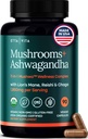 USDA Organic Lions Mane Supliment capsule cu Ashwagandha, Chaga, Reishi, Cordyceps, Turcia Coada (18,600mg/serv) 10x Adaptogene Mushroom Complex ca Focus Supplement - Energie, Imunitate & Nootrop