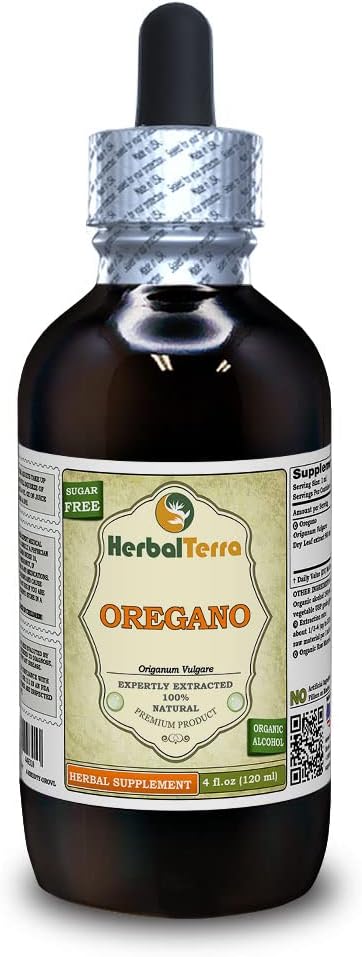 Oregano (Origanum Vulgare) Tinctură, Extract lichid de frunze uscate organice (Brand Name: HerbalTerra, Proudly Made in USA) 4 fl.oz (120 ml)