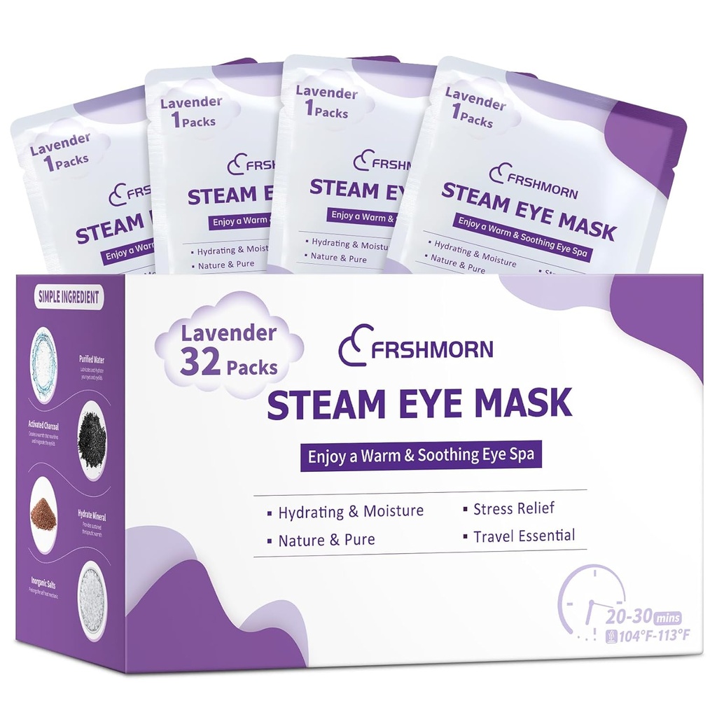 32 Packs Steam Eye Mask, Încălzire Ochi Masca pentru Adormit, Cald Compress pentru ochi, Auto Încălzire Masca Steam Confortabil Masca de Somn pentru domiciliu, Birou, Spa, Călătorie esențiale (Lavandă)