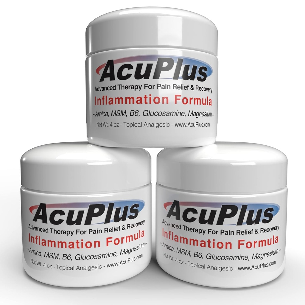 AcuPlus - Advanced Pain Relief Topical Anti Flammatory Cream to Soothe Muscle & Joint Pain - Artrită, Bursita, & Tenditis - Formula de acțiune rapidă cu ingrediente naturale - 4 oz. fiecare, Pachet de 3