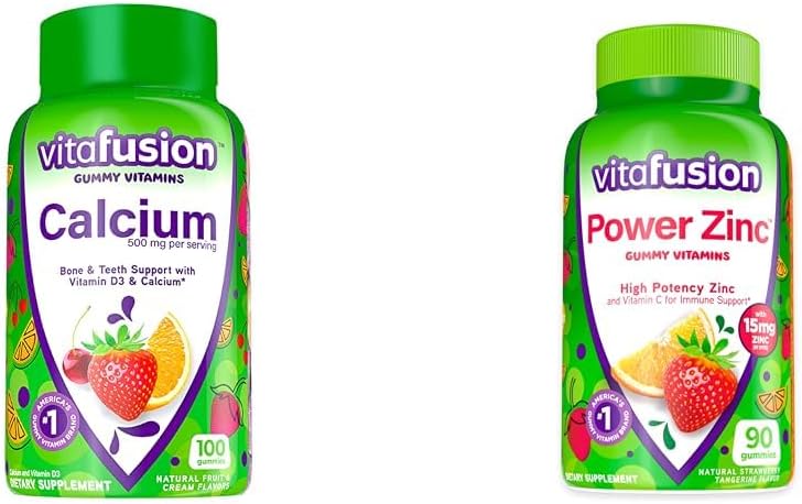 Vitafuzie Vitamine Gummy de calciu pentru suport osos, 100 Conte & putere Gummy vitamine de zinc pentru suport imunitar, 90 Conte