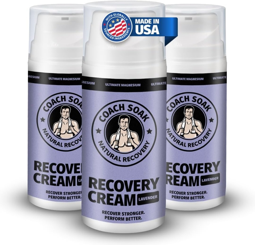 Coach Soak Topical Magneziu Lotion cu MSM - Cream Natural Recuperare cu Clorura de magneziu, Vitamina C & Menthol, Absorbție rapidă și relaxare pentru mușchii Sore, Lavandă (3 ambalaj, Total 10 oz)