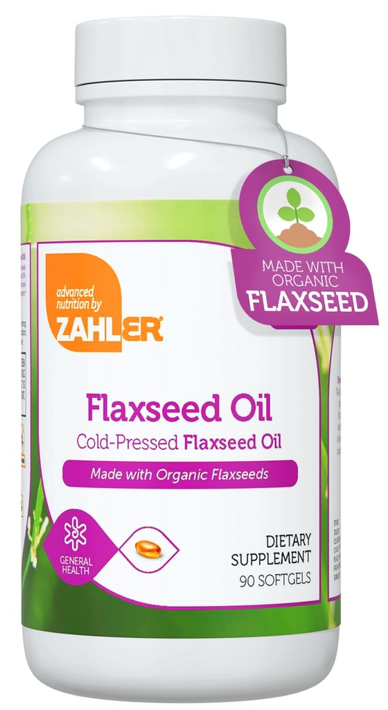 Zahler Organic Flaxseed Oil - 1000mg Softgels - Organic Omega 3 ALA Supliment - Kosher non-GMO Gluten Free Vegetarian-Friendly Flaxseed (90 Count)
