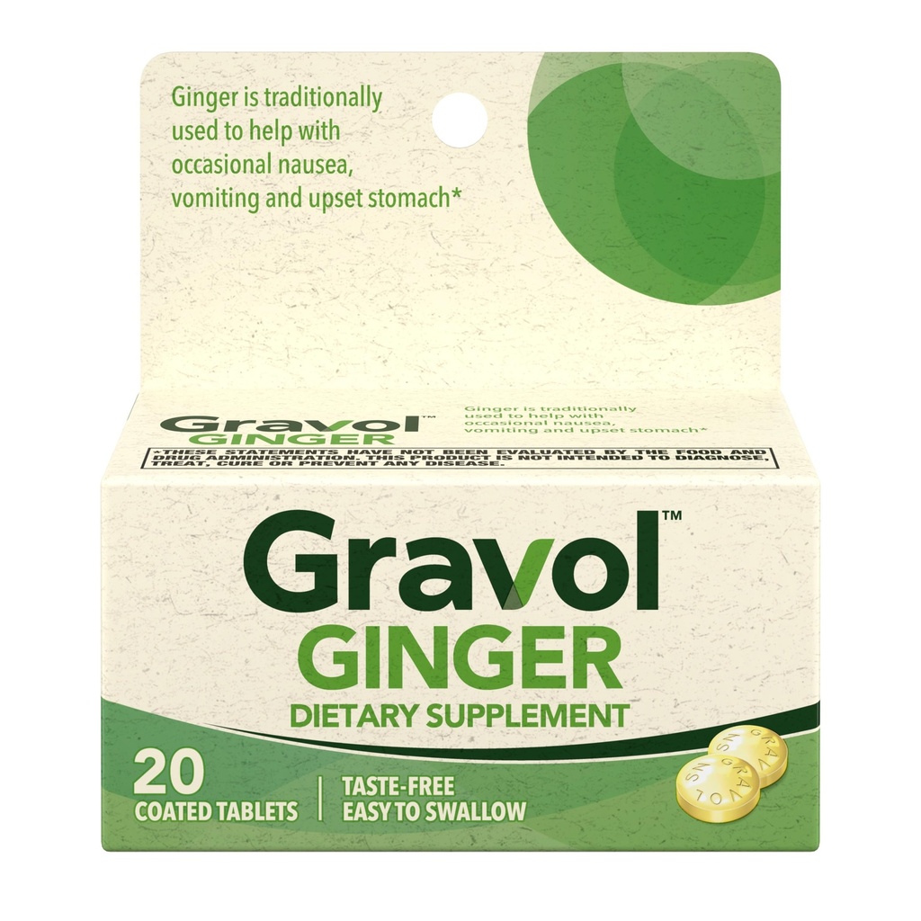 Comprimate de ghimbir Gravol pentru stomac deranjat și greață, 20ct
