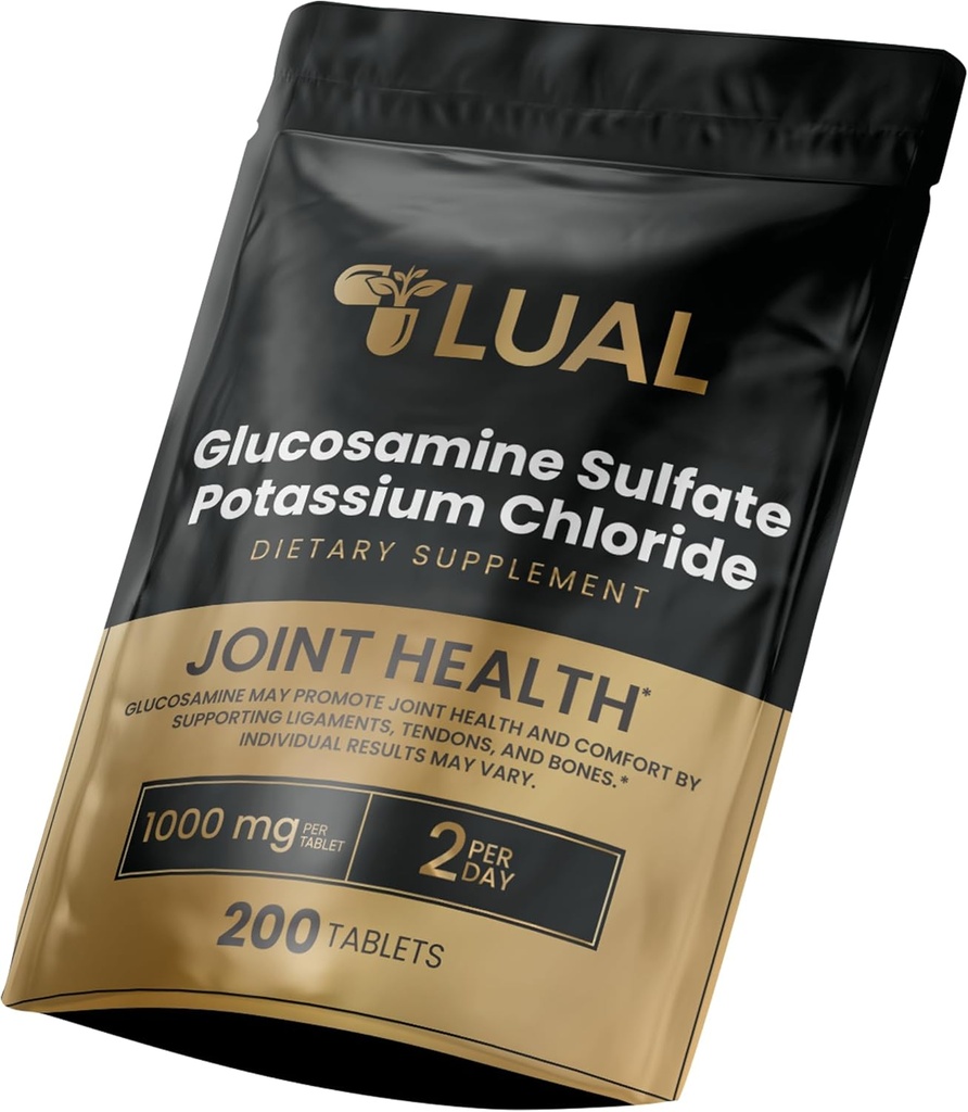 LUAL Glucosamină Sulfat Clorura de potasiu comprimate Supliment alimentar pentru inflamație, Glucosamina para las Articulaciones, Glucosamină Sulfat 1000 mg 200 Conte