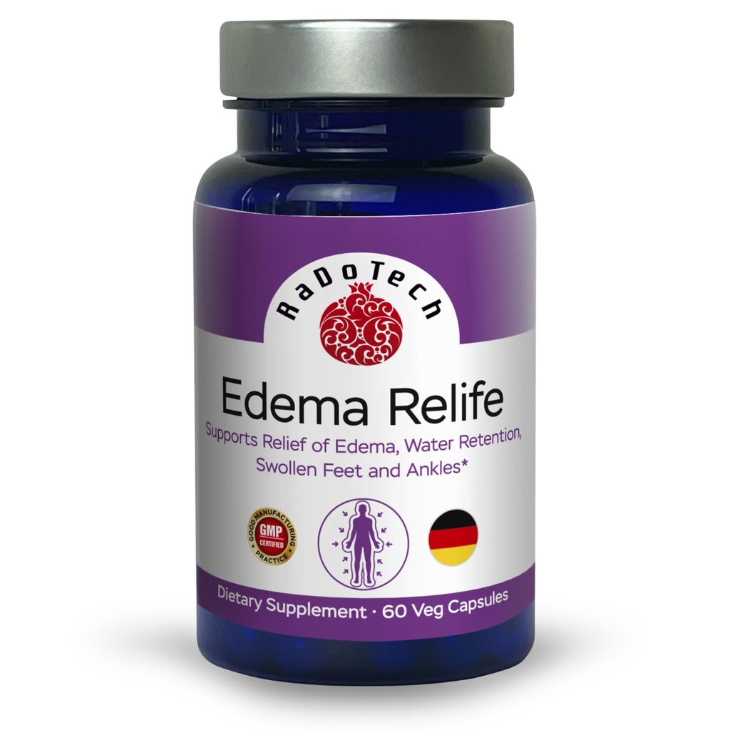 Edema Relife Support Relief of Edema, Water Retention, Umflare Feet and Ankles 60 Veg Capsules GMP - (Pachet de 1)