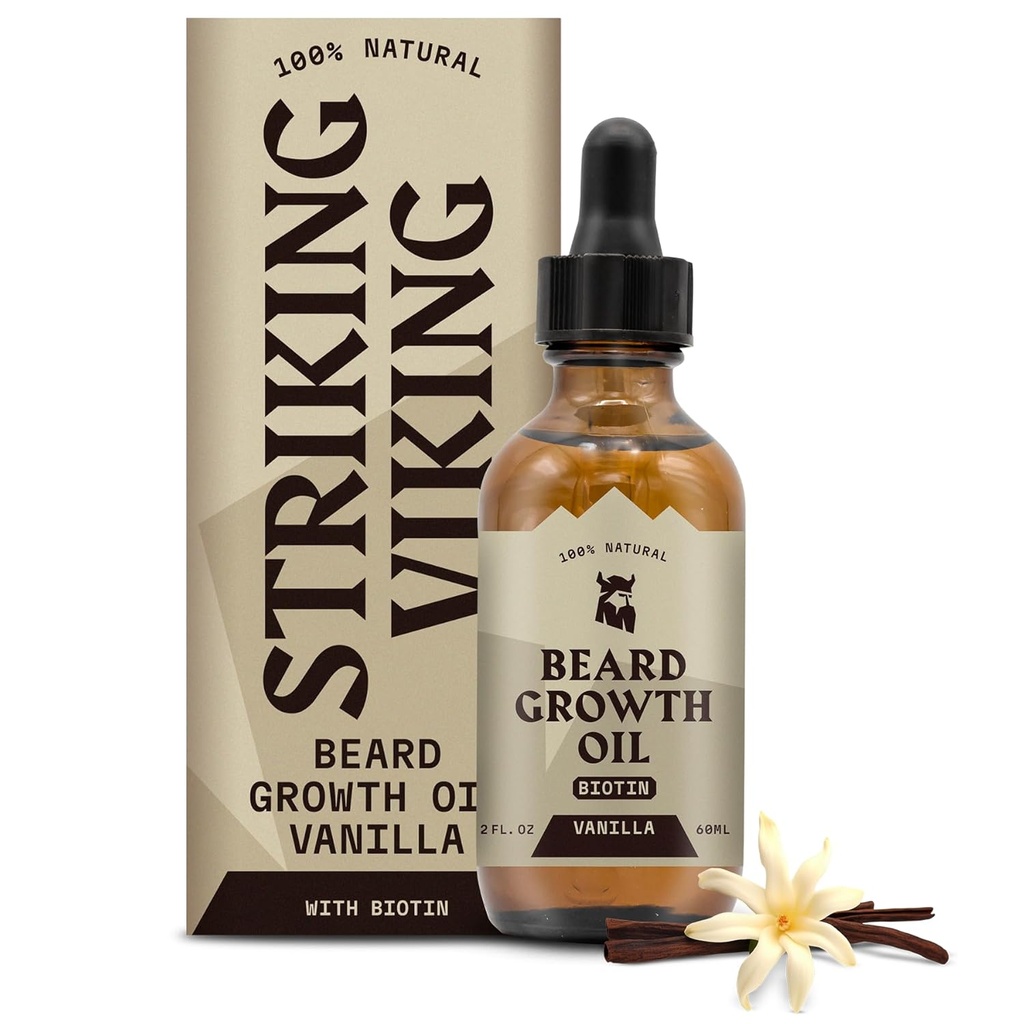 Viking Barbă ulei de creştere Viking cu Biotin - 2 Fl Oz, Vanilie - îngroşare, Condiţionarea Ser de ulei de barbă Biotin pentru bărbaţi cu Argan & Jojoba - Serul de creştere a părului facial pentru bărbaţi