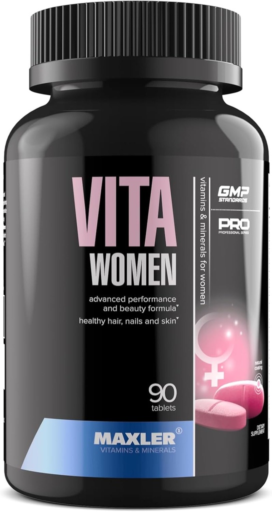Maxler VitaWomen Multivitamine Premium pentru femei - Suplimente pentru femei - Piele de par si unghii Vitamine A B C D E K, Omega-3, Biotina, Antioxidanti, Enzime - 90 comprimate