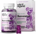 Wild & Organic Resveratrol Gumries 1000mg - Trans Resveratrol Supliment pentru Antioxidant, Brain, Immune Support - 60 Vegan, Non-GMO Gummies antioxidante