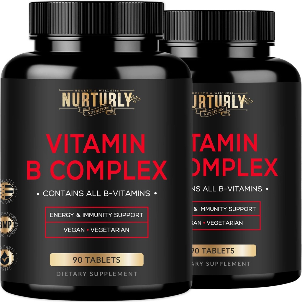 Complexul de vitamine B - Contine toate vitaminele B esentiale - B1, B2, B3, B5, B6, B7, B9, B12 si Biotina - Super B Complex Vitamine pentru energie, Suport Imunitate - 180 tablete