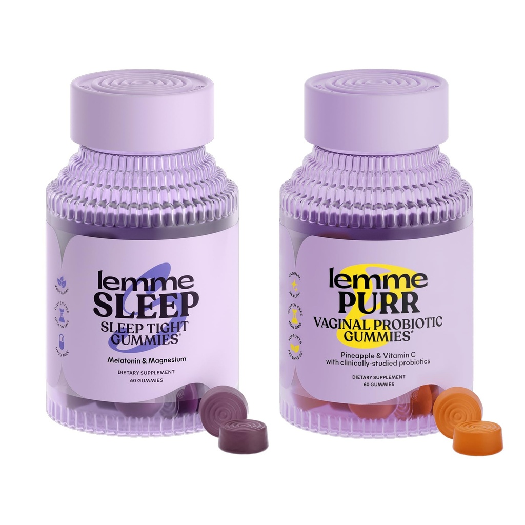 Lemme Sleep & Purr Bundle - Sleep Gummies, a Drug-Free Nighttime Aid & Purr Vaginal Probiotic Gummies for Women - Gluten Free, Gelatină Free, Non-GMO - 60 Count Fiecare