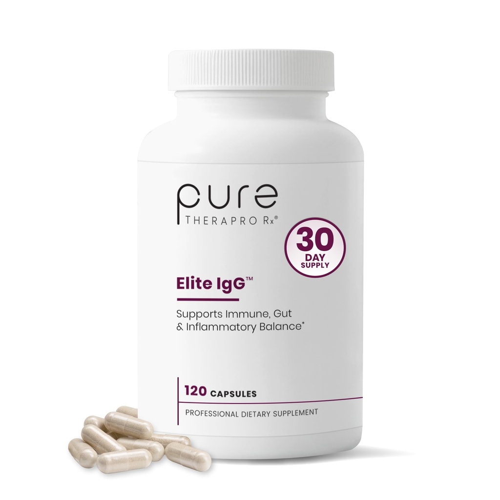 Pure Therapro Rx Elite IgG Imunoglobulină Supliment, 120 Capace - Gut Health & Immune Support, 1100 mg IgG, IGA & IgM, Full Lecitin 