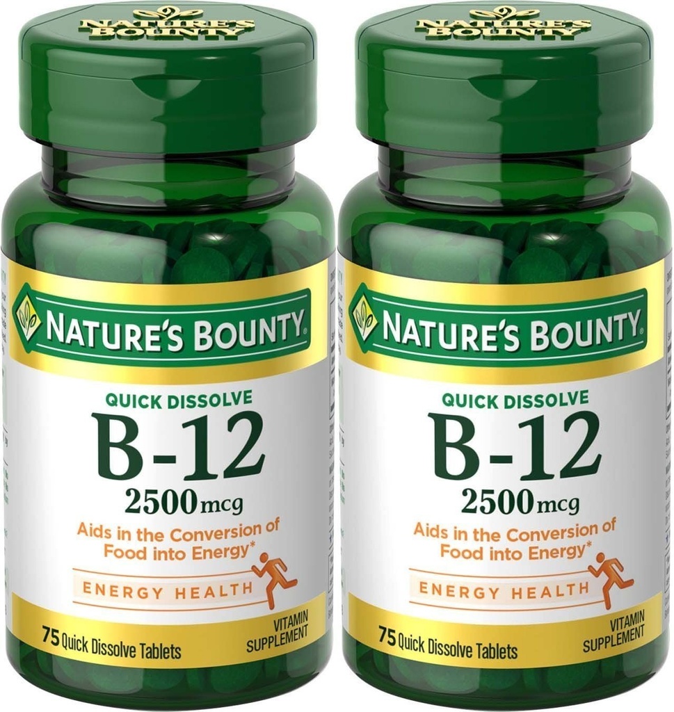 Naturas Bounty Vitamina B-12, Distilare rapidă, 2500 mcg, Aromă naturală de cireşe 75 ct (2 ambalaj)