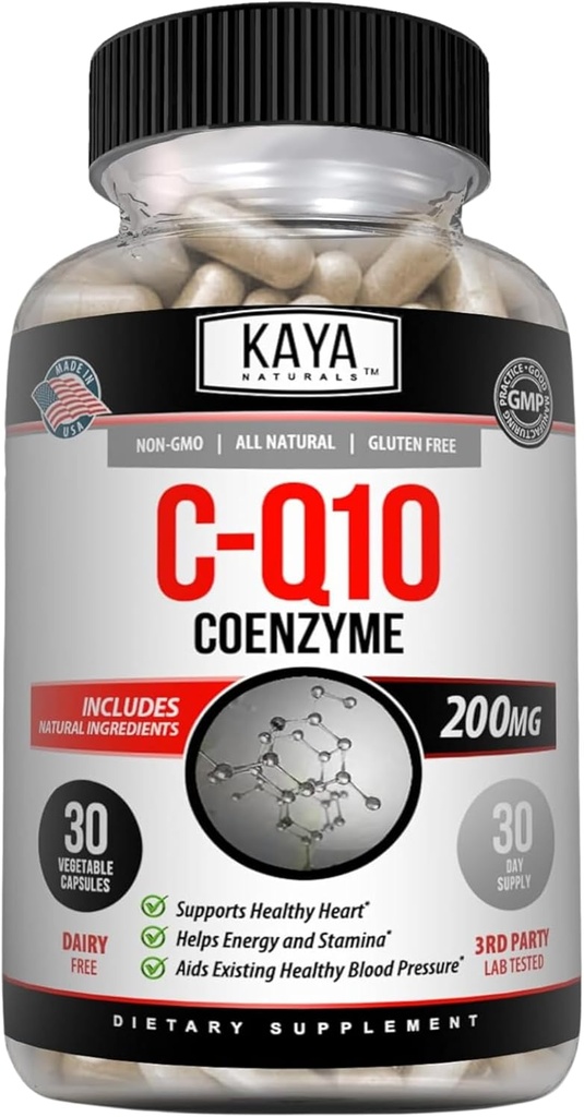Kaya Naturals - CoQ10 Power Antioxidant Supliment - SIDA în Heart Health and Immune Function - Restaurează producția zilnică de celule și energie - 30 Veggie Capsules Co-Q10