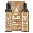 Viking Revolution Beard Wash and Beard Balsam pentru barbati cu ulei de Argan si ulei de Jojoba - Beard Softener and Consolidator Beard Care Beard Shampoo and Balsam with Ginseng Root (5oz, Palo Santo)