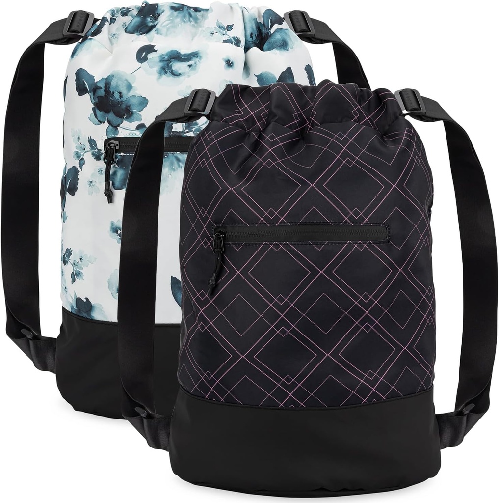 GOMOYO 2-Pack Femeii Plum Floral Drawstring Rucsac cu curea de umăr reglabil, 18 x 14 x 7 inci, Perfect pentru sala de sport, Călătorie, și peste noapte