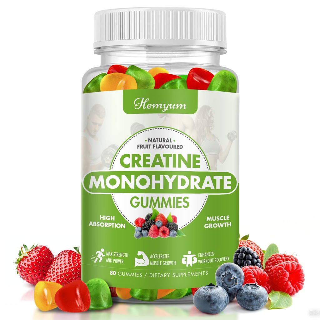 Creatin Monohidrat Gummies - 5g Creatina pentru barbati, forta musculara imbunatatita, focalizare si rezistenta, Constructor muscular,L-Taurină + vitamina B12,Vegan, Gluten-Free 80 Conte