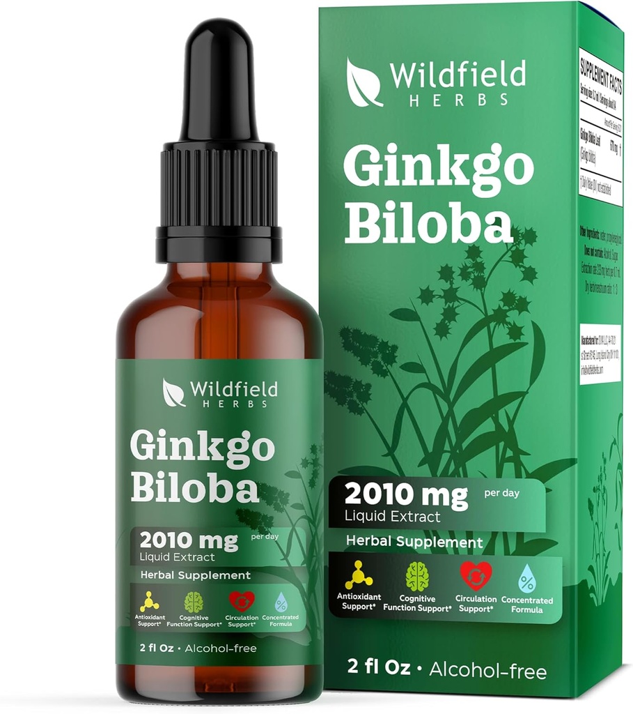 Ginkgo Biloba Extract picături lichid 2000mg (Ginkgo biloba L.) Suplimentul vegetal absorbe mai bine decât capsule, 1 lună de aprovizionare, 84 Serviri, Tinctură fără alcool - 2 Oz, ambalaj de 1