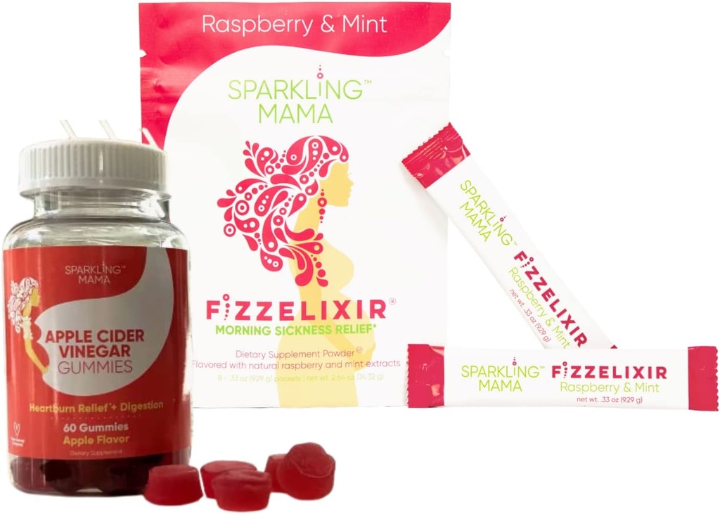 Sparkling Mama's Morning Sickness Relief ~ Raspberry Mint, 8 Count and Apple Cider Vinegar Gumies 