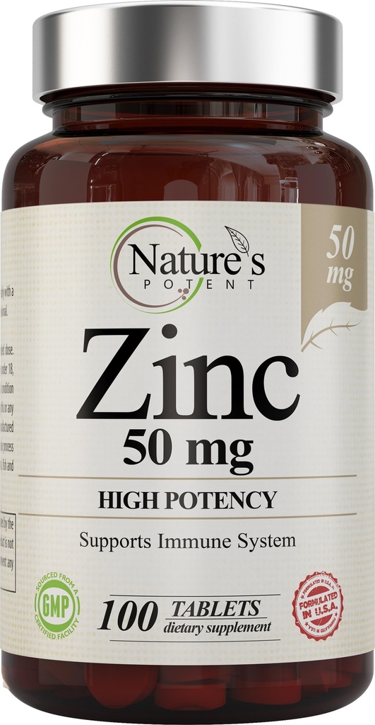 Zinc 50mg [High Potenty] Supliment - Sistem de suport imunitar din zinc natural (Oxide/Citrate) 100 comprimate, Made by Nature
