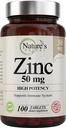 Zinc 50mg [High Potenty] Supliment - Sistem de suport imunitar din zinc natural (Oxide/Citrate) 100 comprimate, Made by Nature