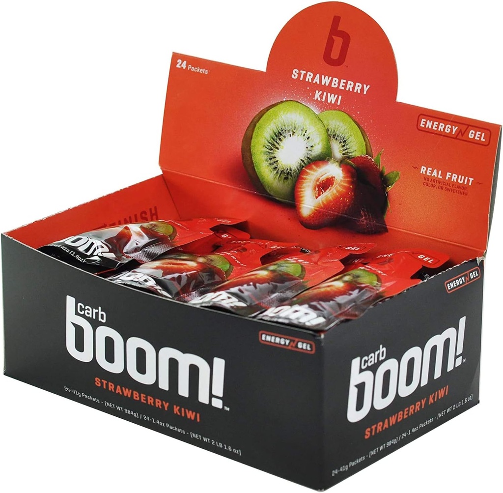 Nutriție Boom - Carb Boom Energy Gel - Geluri de energie preparate din fructe - Gel de antrenament - Gel de energie pentru ciclism - Gel de funcționare - Gel de energie naturală - Varietate 6 arome (4 fiecare) - 24 Pack