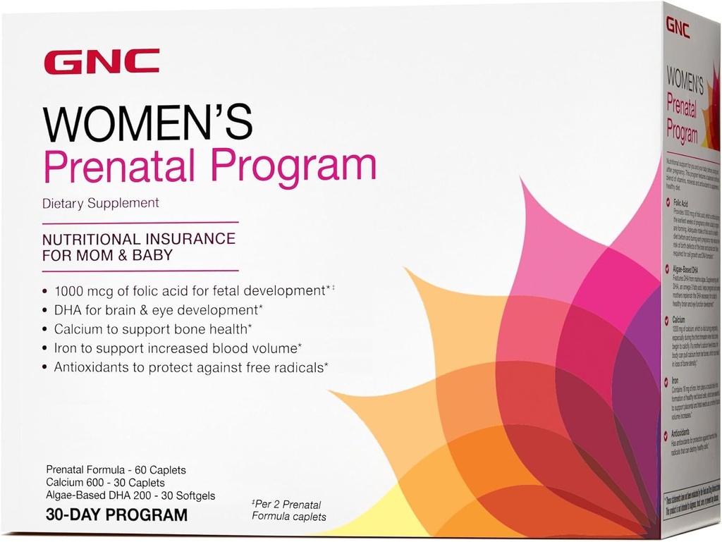 Program prenatal pentru femei GNC, Sistem suplimentar zilnic, Sprijină dezvoltare sănătoasă pentru copilul dumneavoastră cu zinc și fier pentru nevoi fetale, obiective prenatale și sarcini esențiale, 30 pachete